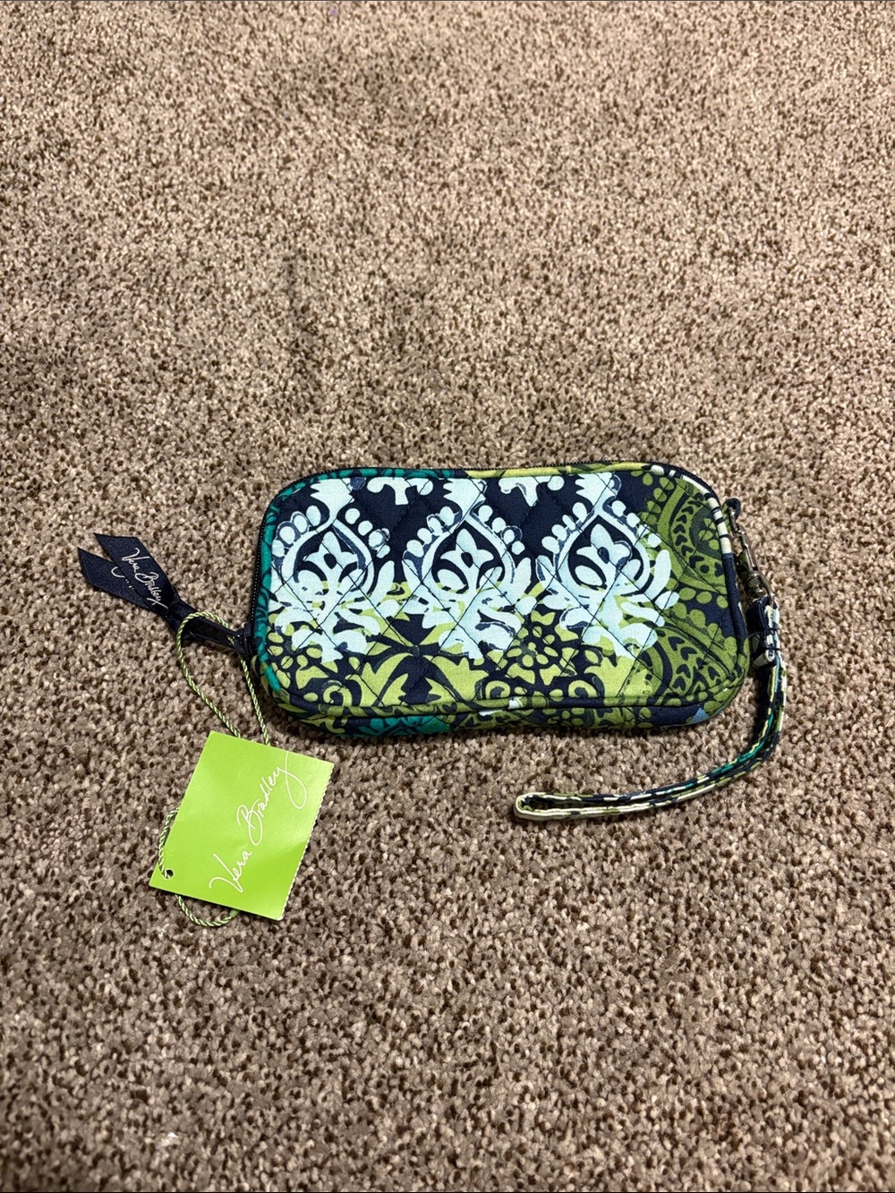 Vera Bradley Green and Navy Quilted Tech Case